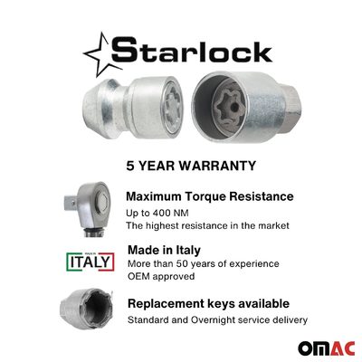 Wheel Lock Kit for Ford Bronco Fusion M12X1,5 Galvanized Silver 4Locks & 1Key