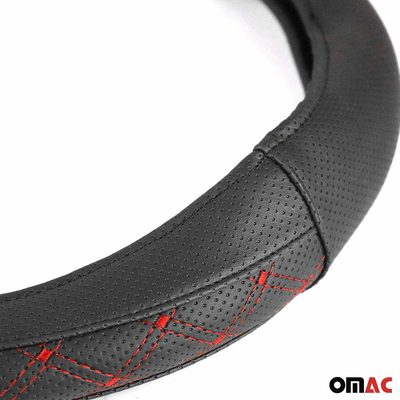 14.5-15.5’’ Steering Wheel Cover Red Stitches Leather Anti-slip Breathable