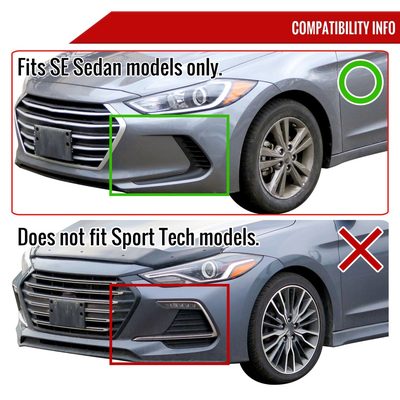 2017-2018 Hyundai Elantra Matte Black Polypropylene 3Pcs Bumper Lip