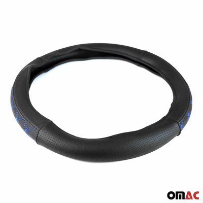 14.5-15.5’’ Steering Wheel Cover Blue Stitch Leather Anti-slip Breathable