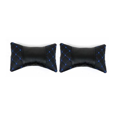 2x Car Seat Neck Pillow Head Shoulder Rest Pad Black with Blue PU Leather
