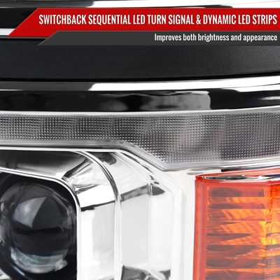 2014-2015 Chevy Silverado 1500 Sequential LED Bar Projector Headlights Chrome