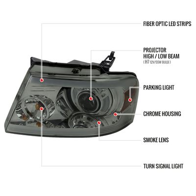 2004-2008 Ford F-150/06-2008 Lincoln Mark LT Projector Headlights LED Bar Smoke