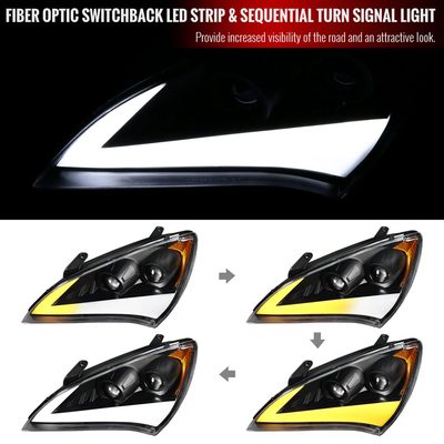 2010-2012 Hyundai Genesis Coupe Sequential LED Bar Projector Headlights Black