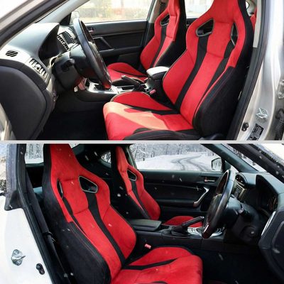 Universal Racing Seat Bright Red Black Suede With Double Red Stitch Left