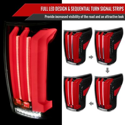 2007-2013 Toyota Tundra Sequential Red LED Bar Tail Lights Glossy Black/Clear