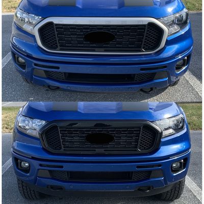 2019-2023 Ford Ranger Grille Overlay Gloss Black 1Pcs ABS Plastic