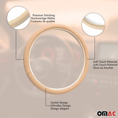 14.5-15.5’’ Steering Wheel Cover Beige Leather Anti-slip Breathable