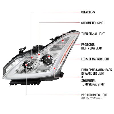 2008-2013 Infiniti G37/ 2014-2015 Q60 LED Signal Headlights Chrome Glossy Black
