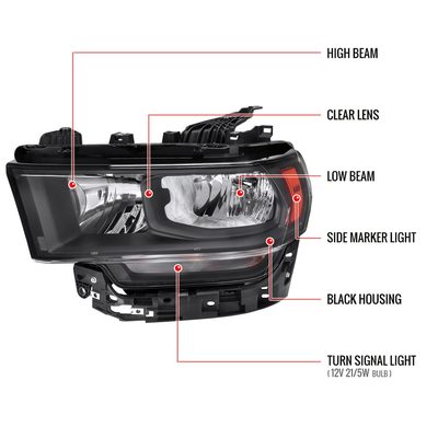 2019-2024 Dodge RAM 2500/3500/4500/5500 Factory Headlights Matt Black/Clear