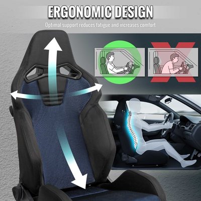 Universal Racing Seat Black Suede Blue Bird Eye Mesh Cloth Double Black Stitch