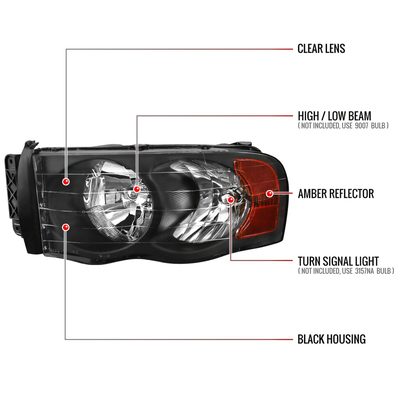 2002-2005 Dodge RAM 1500/ 2003-2005 RAM 2500 3500 Factory Headlights Matt Black