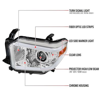 2014-2021 Toyota Tundra LED Projector Headlights Chrome Housing/Clear Lens