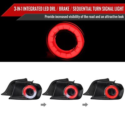 2015-2022 Ford Mustang White LED Bar Tail Lights Glossy Black