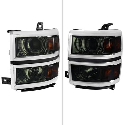 2014-2015 Chevy Silverado 1500 Projector Headlights Glossy Black/Smoke/Chrome