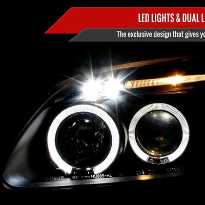 1996-1998 Honda Civic Dual Halo Projector Headlights Matte Black/Clear Lens