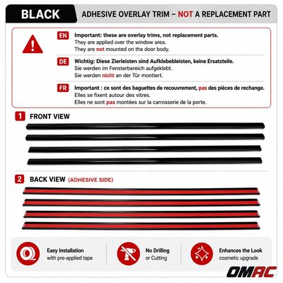2006-2011 Mercedes M Class W164 Window Molding Trim Streamer Stainless Steel Dark 4x