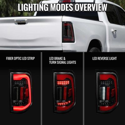 For Dodge RAM 2019-2024 White LED Bar Tail Lights Glossy Black Housing Clean Lens