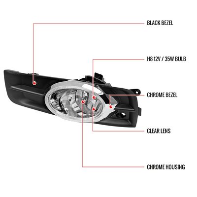 2011-2014 Chevrolet Cruze H8 Fog Lights Kit Chrome Housing/Clear Lens