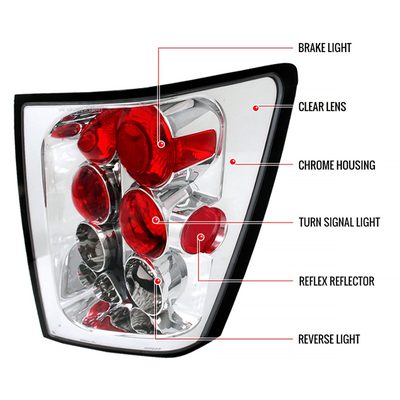 2005-2006 Jeep Grand Cherokee Tail Lights Chrome Housing/Clear Lens