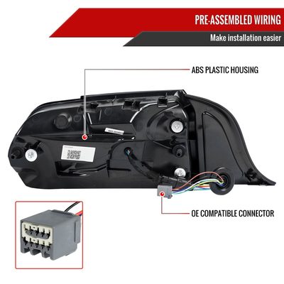2015-2023 Ford Mustang Sequential Signal LED Tail Lights Glossy Black/Smoke