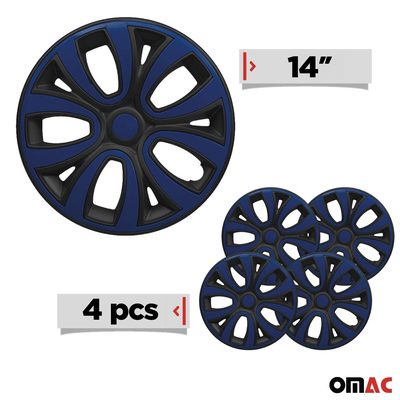 ColorFlex Hub Caps Wheel Cover 14" Black Matt & Dark Blue Full Set 4 pcs.