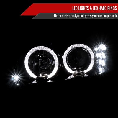 1999-2004 Ford Mustang Dual Halo Projector Headlights Glossy Black/Smoke Lens