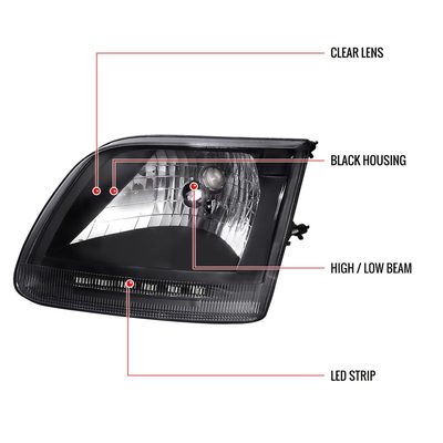 1997-2004 Ford F-150/Expedition Factory Headlights SMD LED Light Strip Black