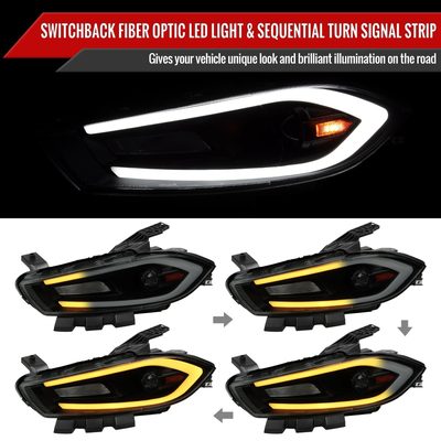 2013-2016 Dodge Dart Sequential Animated LED Bar Projector Headlights Smoke