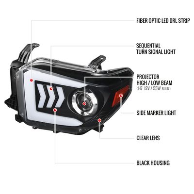 2014-2021 Toyota Tundra LED CBar Projector Headlights Arrow Turn Signals Black