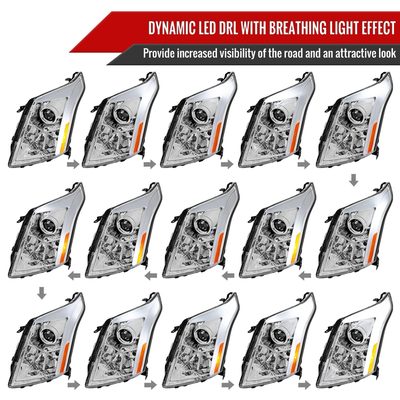2010-2016 Cadillac SRX Projector Headlights Turn Signal LED Bar Chrome