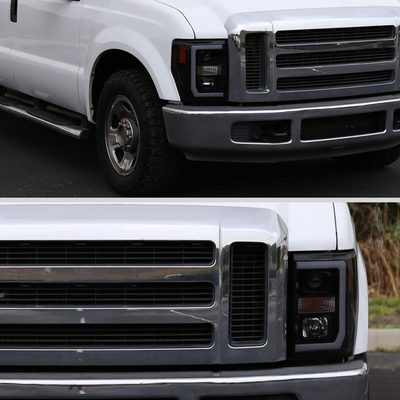 2008-2010 Ford F-250 F-350 F-450 LED C-Bar Projector Headlight Black/Smoke