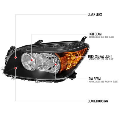 2006-2008 Toyota RAV4 Factory Style Headlights Matte Black/Clear Lens
