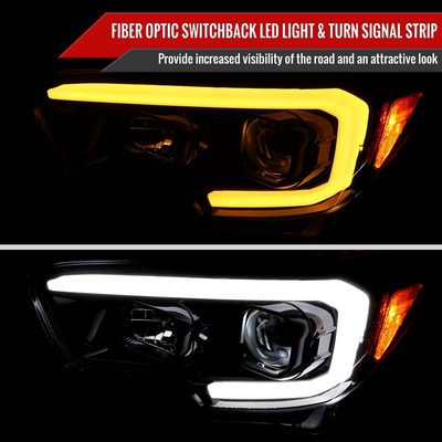 2016-2023 Toyota Tacoma Switchback LED C-Bar Projector Headlights Glossy Black