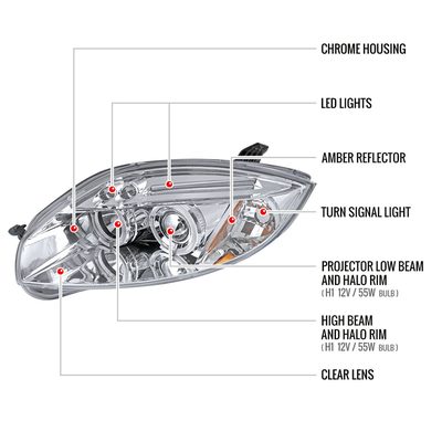 2006-2011 Mitsubishi Eclipse Dual Halo Projector Headlights Chrome/Clear Lens