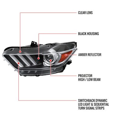2015-2017 Ford Mustang HID/Xenon LED Turn Signal Projector Headlights Black