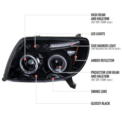 2003-2005 Toyota 4Runner Dual Halo Projector Headlights Glossy Black/Smoke