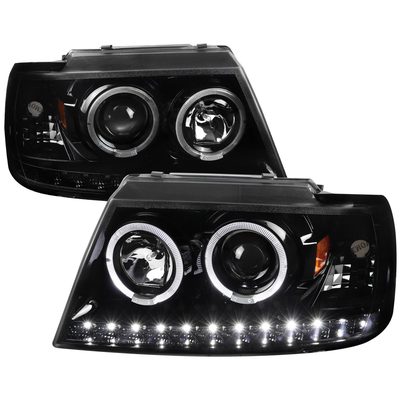 2002-2005 Ford Explorer Dual Halo Projector Headlights LED Light Strip Black
