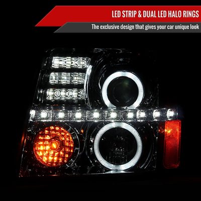 2002-2006 Cadillac Escalade Dual Halo Projector Headlights LED Light Smoke