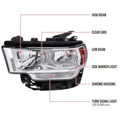 2019-2024 Dodge RAM 2500/3500/4500/5500 Factory Style Headlights Chrome/Clear