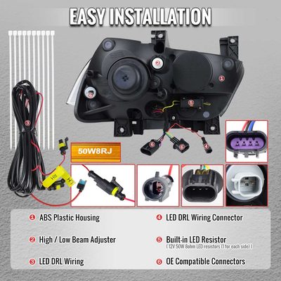 For Dodge Charger 2011-2014 Headlights LED DRL Light Strip Turn Signal Side Marker Black Housing Clear Lens