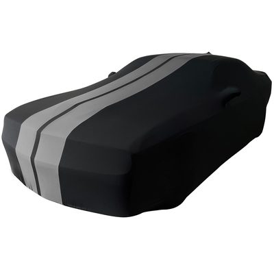 2008-2023 Dodge Challenger Ultraguard Stretch Satin Indoor Car Cover : Sport Series - Black with Gray Stripes