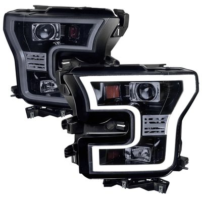2015-2017 Ford F-150 LED Bar Outline Projector Headlights Glossy Black/Smoke