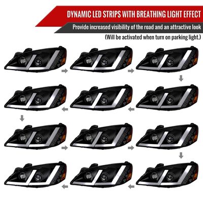 2005-2010 Pontiac G6 Projector Factory Headlight LED Bar Turn Signal Black