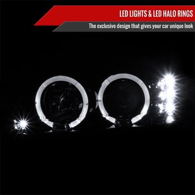 1999-2004 Ford Mustang Dual Halo Projector Headlights Jet Black/Clear Lens
