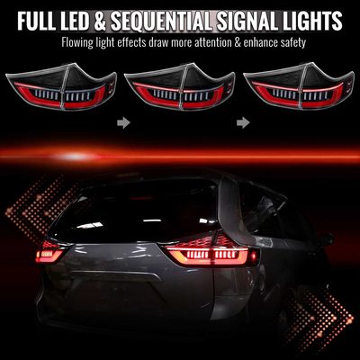 For Toyota Sienna 2015-2020 Full LED Tail Lights Sequential Red Fiber Optic Black Clear Lens Startup