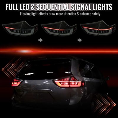 For Toyota Sienna 2015-2020 Full LED Tail Lights Sequential Signal Startup Black Housing Smoked Lens