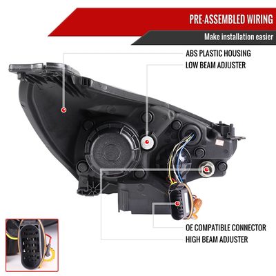 2015-2018 Ford Focus LED Signal Projector Headlights Jet Black/Clear