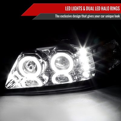 1999-2004 Ford Mustang Dual Halo V2 Projector Headlights Chrome/Clear Lens