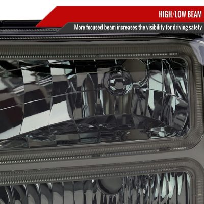 1999-2004 Ford F-250/350/450/550/Excursion Headlights Dual LED C-Bar Smoke